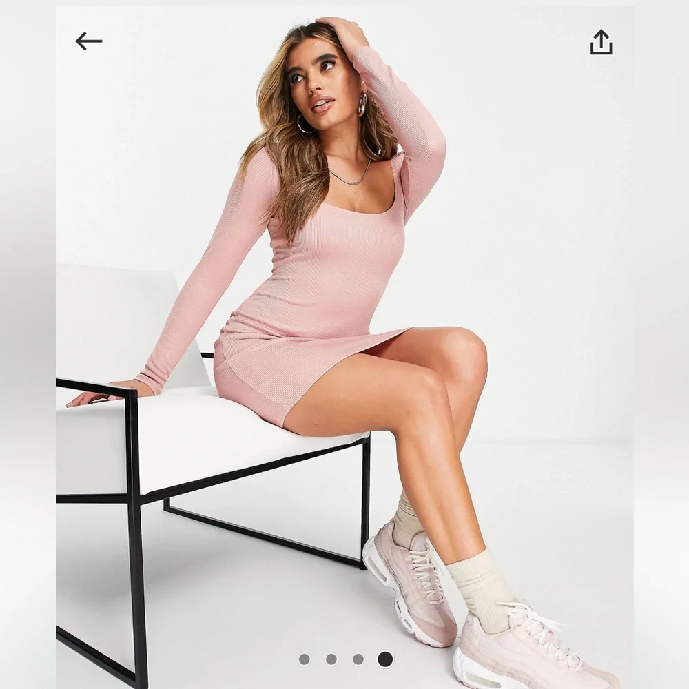 NWT ASOS Flounce london scoop neck ribbed mini dress in dusty pink - Picture 12 of 15